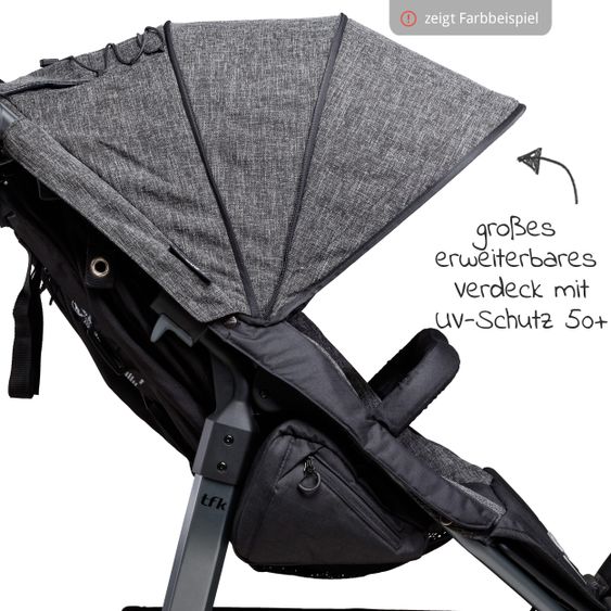 TFK Geschwister- & Zwillingsportwagen Duo mit Luftreifen - 2x Sportsitze bis 45 kg + XXL Zamboo Zubehör - Marine