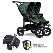 Sibling & twin stroller Duo with pneumatic tires - 2x sport seats up to 45 kg + XXL Zamboo accessories - Olive