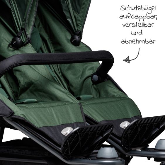 TFK Geschwister- & Zwillingsportwagen Duo mit Luftreifen - 2x Sportsitze bis 45 kg + XXL Zamboo Zubehör - Olive