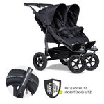 Geschwister- & Zwillingsportwagen Duo mit Luftreifen - 2x Sportsitze bis 45 kg + XXL Zamboo Zubehör - Schwarz