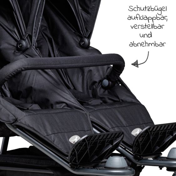 TFK Sibling & twin stroller Duo with pneumatic tires - 2x sport seats up to 45 kg + XXL Zamboo accessories - Black