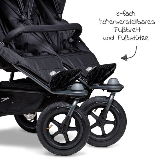TFK Sibling & twin stroller Duo with pneumatic tires - 2x sport seats up to 45 kg + XXL Zamboo accessories - Black