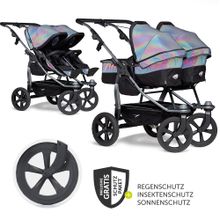 Sibling & twin stroller Duo with air chamber tires - 2x combi unit (tub+seat) + XXL accessories - Glow in the Dark