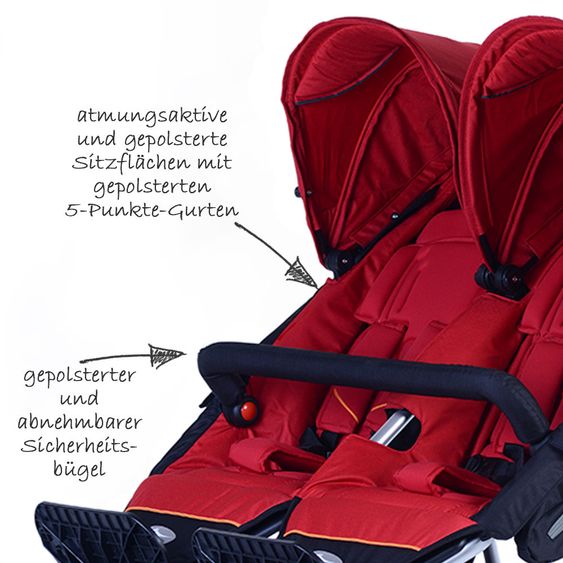 TFK Geschwister- & Zwillingswagen Twin Adventure - Tango Red
