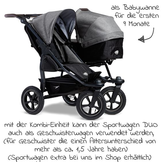 TFK Combi unit (1 x carrycot / seat) for Duo 2 - Premium Gray