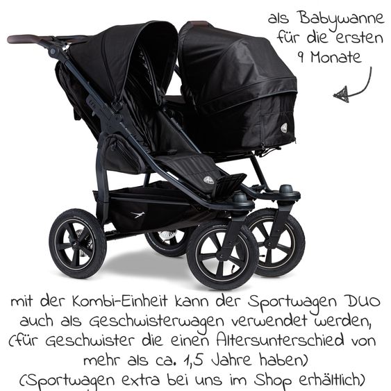 TFK Combi unit (1 x carrycot / seat) for Duo 2 - Black