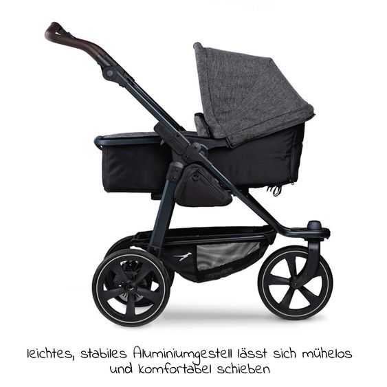 TFK Kombi-Kinderwagen Mono 2 Luftkammerreifen inkl. Gratis Mamaboard - mit Kombi-Einheit (Babywanne+Sitz) mit Liegeposition - Premium Anthrazit