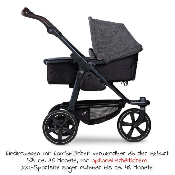 TFK Kombi-Kinderwagen Mono 2 Luftkammerreifen inkl. Gratis Mamaboard - mit Kombi-Einheit (Babywanne+Sitz) mit Liegeposition - Premium Anthrazit