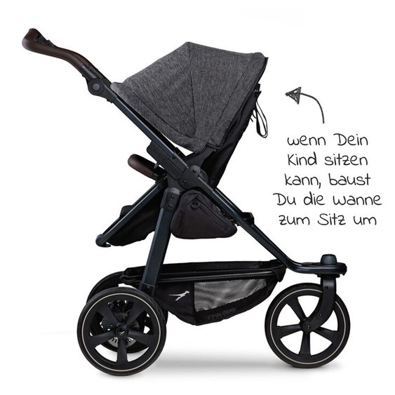 TFK Kombi-Kinderwagen Mono 2 Luftkammerreifen inkl. Gratis Mamaboard - mit Kombi-Einheit (Babywanne+Sitz) mit Liegeposition - Premium Anthrazit