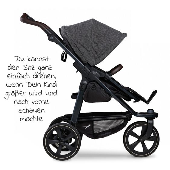 TFK Kombi-Kinderwagen Mono 2 Luftkammerreifen inkl. Gratis Mamaboard - mit Kombi-Einheit (Babywanne+Sitz) mit Liegeposition - Premium Anthrazit