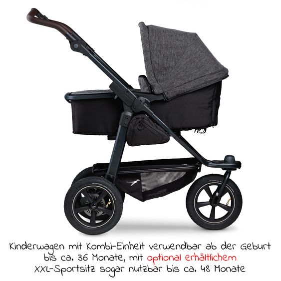 TFK Kombi-Kinderwagen Mono 2 mit Luftreifen inkl. Gratis Mamaboard - mit Kombi-Einheit (Babywanne+Sitz) mit Liegeposition - Premium Anthrazit