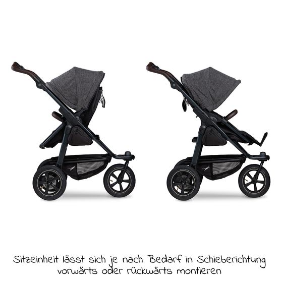 TFK Kombi-Kinderwagen Mono 2 mit Luftreifen inkl. Gratis Mamaboard - mit Kombi-Einheit (Babywanne+Sitz) mit Liegeposition - Premium Anthrazit