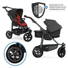 Kombi-Kinderwagen Mono 3 Luftreifen inkl. Kombi-Einheit (Babywanne+Sitz) mit Liegeposition & XXL Zubehörpaket - Anthrazit
