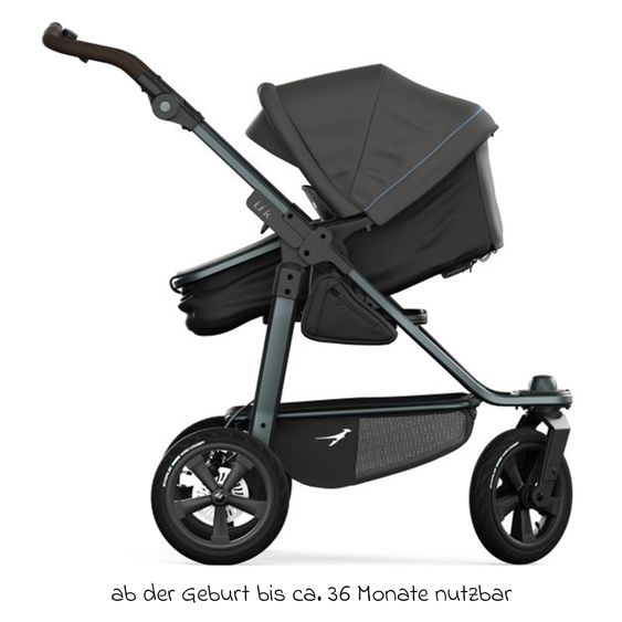 TFK Kombi-Kinderwagen Mono 3 Luftreifen inkl. Kombi-Einheit (Babywanne+Sitz) mit Liegeposition & XXL Zubehörpaket - Anthrazit