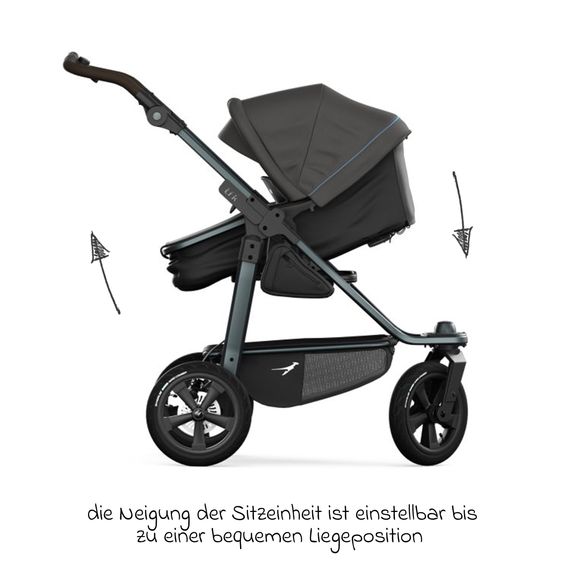 TFK Kombi-Kinderwagen Mono 3 Luftreifen inkl. Kombi-Einheit (Babywanne+Sitz) mit Liegeposition & XXL Zubehörpaket - Anthrazit