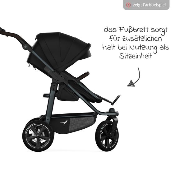 TFK Kombi-Kinderwagen Mono 3 Luftreifen inkl. Kombi-Einheit (Babywanne+Sitz) mit Liegeposition & XXL Zubehörpaket - Anthrazit