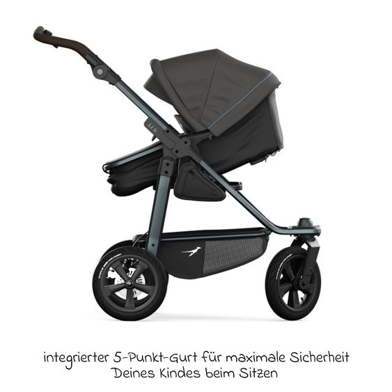 TFK Kombi-Kinderwagen Mono 3 Luftreifen inkl. Kombi-Einheit (Babywanne+Sitz) mit Liegeposition & XXL Zubehörpaket - Anthrazit