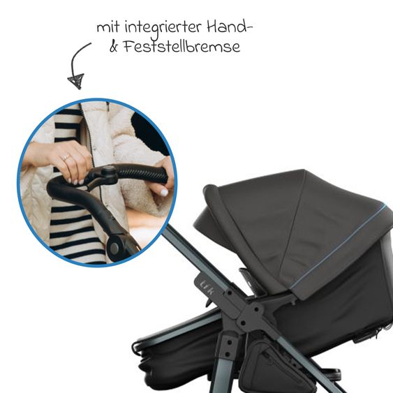 TFK Kombi-Kinderwagen Mono 3 Luftreifen inkl. Kombi-Einheit (Babywanne+Sitz) mit Liegeposition & XXL Zubehörpaket - Anthrazit