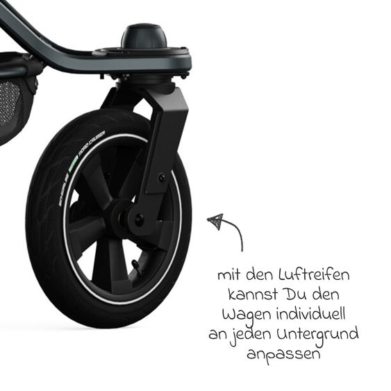 TFK Kombi-Kinderwagen Mono 3 Luftreifen inkl. Kombi-Einheit (Babywanne+Sitz) mit Liegeposition & XXL Zubehörpaket - Anthrazit
