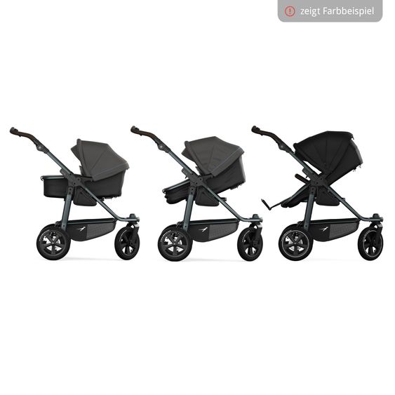 TFK Kombi-Kinderwagen Mono 3 Luftreifen inkl. Kombi-Einheit (Babywanne+Sitz) mit Liegeposition & XXL Zubehörpaket - Anthrazit