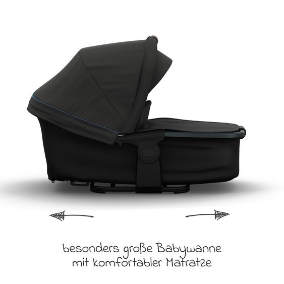 TFK Kombi-Kinderwagen Mono 3 Luftreifen inkl. Kombi-Einheit (Babywanne+Sitz) mit Liegeposition & XXL Zubehörpaket - Anthrazit