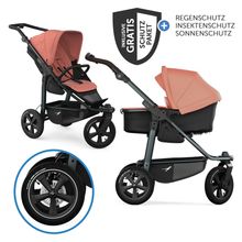 Kombi-Kinderwagen Mono 3 Luftreifen inkl. Kombi-Einheit (Babywanne+Sitz) mit Liegeposition & XXL Zubehörpaket - Lachs