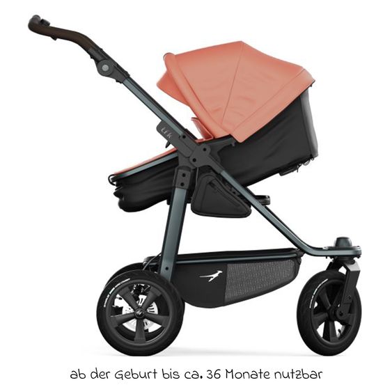 TFK Kombi-Kinderwagen Mono 3 Luftreifen inkl. Kombi-Einheit (Babywanne+Sitz) mit Liegeposition & XXL Zubehörpaket - Lachs