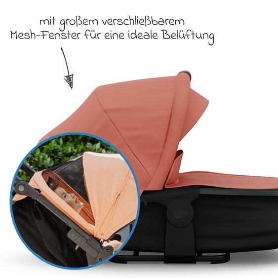 TFK Kombi-Kinderwagen Mono 3 Luftreifen inkl. Kombi-Einheit (Babywanne+Sitz) mit Liegeposition & XXL Zubehörpaket - Lachs