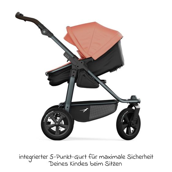 TFK Kombi-Kinderwagen Mono 3 Luftreifen inkl. Kombi-Einheit (Babywanne+Sitz) mit Liegeposition & XXL Zubehörpaket - Lachs