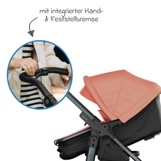 TFK Kombi-Kinderwagen Mono 3 Luftreifen inkl. Kombi-Einheit (Babywanne+Sitz) mit Liegeposition & XXL Zubehörpaket - Lachs