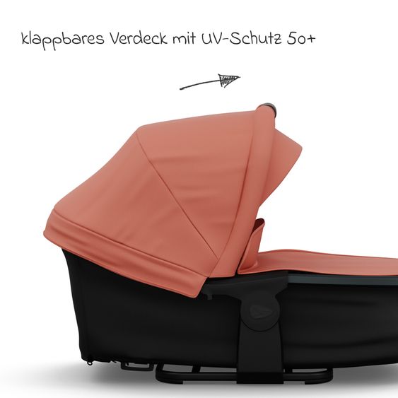 TFK Kombi-Kinderwagen Mono 3 Luftreifen inkl. Kombi-Einheit (Babywanne+Sitz) mit Liegeposition & XXL Zubehörpaket - Lachs