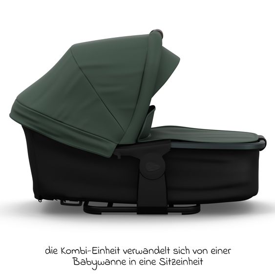 TFK Kombi-Kinderwagen Mono 3 Luftreifen inkl. Kombi-Einheit (Babywanne+Sitz) mit Liegeposition & XXL Zubehörpaket - Olive