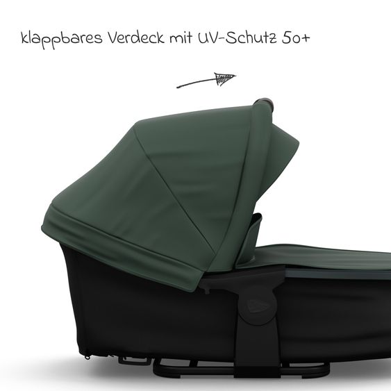 TFK Kombi-Kinderwagen Mono 3 Luftreifen inkl. Kombi-Einheit (Babywanne+Sitz) mit Liegeposition & XXL Zubehörpaket - Olive