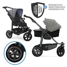 Kombi-Kinderwagen Mono 3 Luftreifen inkl. Kombi-Einheit (Babywanne+Sitz) mit Liegeposition & XXL Zubehörpaket - Premium Grau