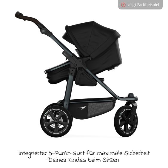 TFK Kombi-Kinderwagen Mono 3 Luftreifen inkl. Kombi-Einheit (Babywanne+Sitz) mit Liegeposition & XXL Zubehörpaket - Premium Grau