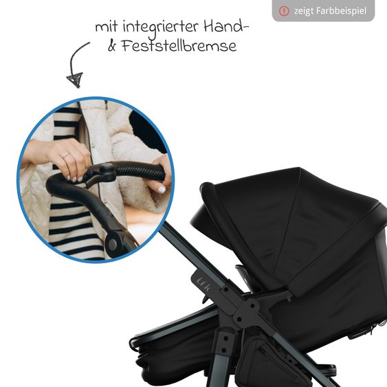 TFK Kombi-Kinderwagen Mono 3 Luftreifen inkl. Kombi-Einheit (Babywanne+Sitz) mit Liegeposition & XXL Zubehörpaket - Premium Grau
