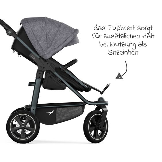 TFK Kombi-Kinderwagen Mono 3 Luftreifen mit neuer Bremse, Kombi-Einheit (Babywanne+Sitz) mit Liegeposition & XXL Zubehörpaket - Premium Grau