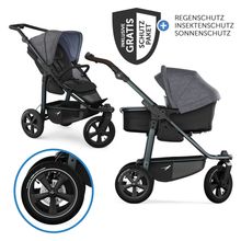 Kombi-Kinderwagen Mono 3 Luftreifen inkl. Kombi-Einheit (Babywanne+Sitz) mit Liegeposition & XXL Zubehörpaket - Premium Schwarz