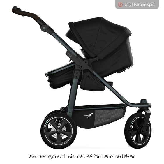 TFK Kombi-Kinderwagen Mono 3 Luftreifen inkl. Kombi-Einheit (Babywanne+Sitz) mit Liegeposition & XXL Zubehörpaket - Premium Schwarz