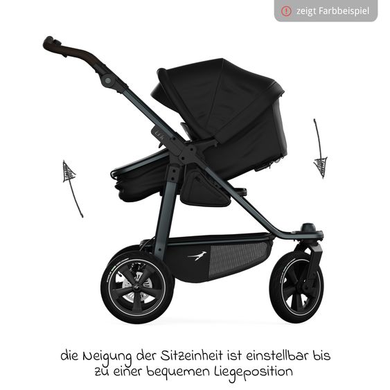 TFK Kombi-Kinderwagen Mono 3 Luftreifen inkl. Kombi-Einheit (Babywanne+Sitz) mit Liegeposition & XXL Zubehörpaket - Premium Schwarz