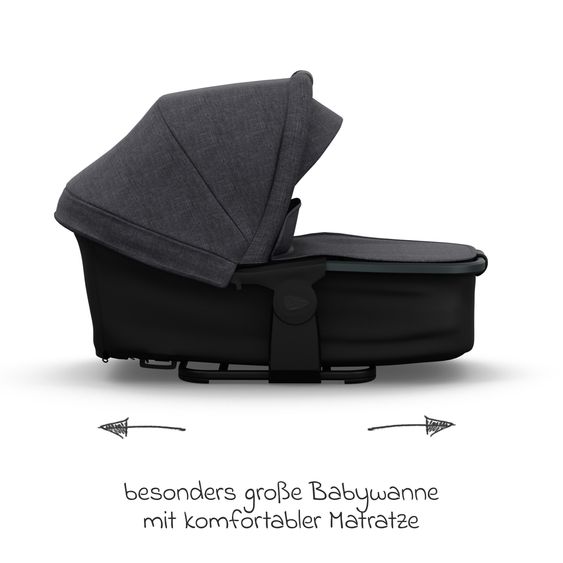 TFK Kombi-Kinderwagen Mono 3 Luftreifen inkl. Kombi-Einheit (Babywanne+Sitz) mit Liegeposition & XXL Zubehörpaket - Premium Schwarz