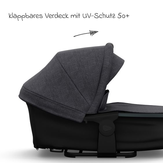TFK Kombi-Kinderwagen Mono 3 Luftreifen inkl. Kombi-Einheit (Babywanne+Sitz) mit Liegeposition & XXL Zubehörpaket - Premium Schwarz