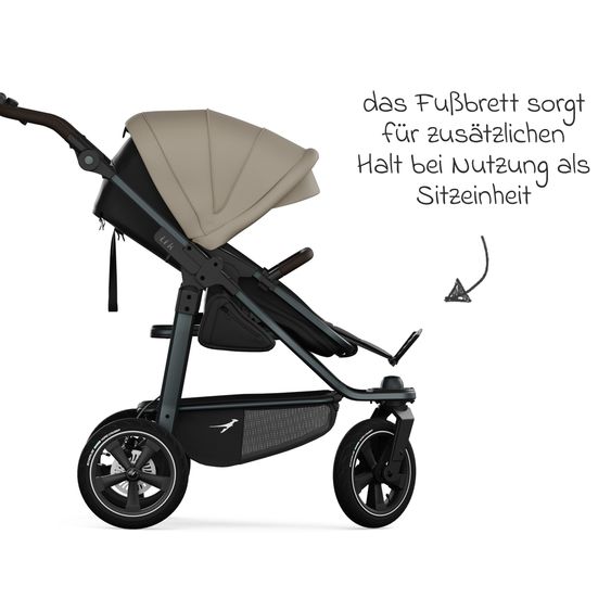TFK Kombi-Kinderwagen Mono 3 Luftreifen inkl. Kombi-Einheit (Babywanne+Sitz) mit Liegeposition & XXL Zubehörpaket - Sand