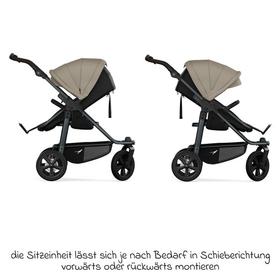 TFK Kombi-Kinderwagen Mono 3 Luftreifen inkl. Kombi-Einheit (Babywanne+Sitz) mit Liegeposition & XXL Zubehörpaket - Sand