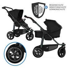 Combi stroller Mono 3 Air Tires incl. Combi Unit (Carrycot+Seat) with Reclining Position & XXL Accessory Pack - Black