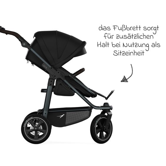 TFK Combi stroller Mono 3 Air Tires incl. Combi Unit (Carrycot+Seat) with Reclining Position & XXL Accessory Pack - Black
