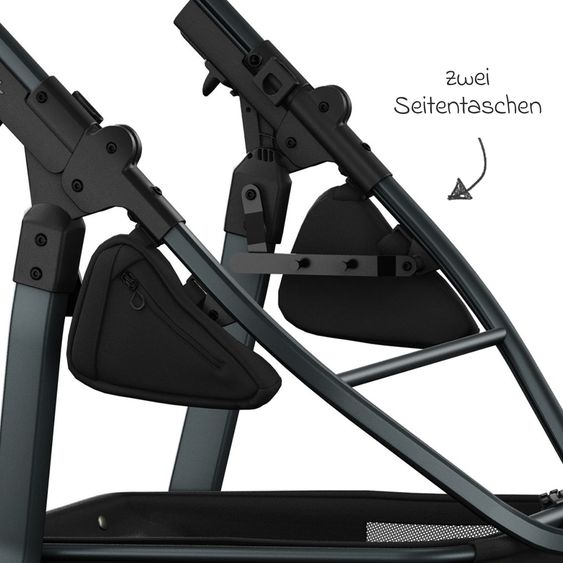 TFK Combi stroller Mono 3 Air Tires incl. Combi Unit (Carrycot+Seat) with Reclining Position & XXL Accessory Pack - Black