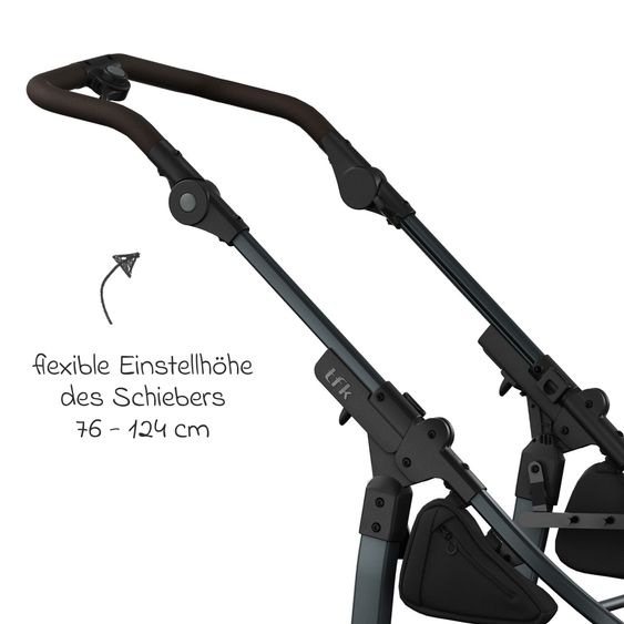 TFK Combi stroller Mono 3 Air Tires incl. Combi Unit (Carrycot+Seat) with Reclining Position & XXL Accessory Pack - Black