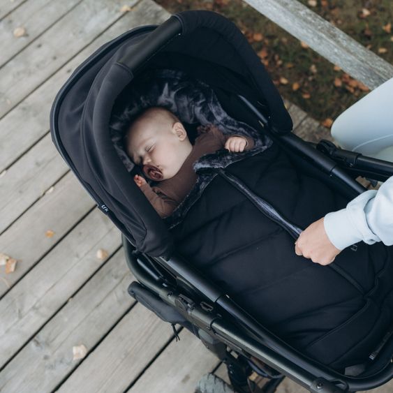 TFK Combi stroller Mono 3 Air Tires incl. Combi Unit (Carrycot+Seat) with Reclining Position & XXL Accessory Pack - Black