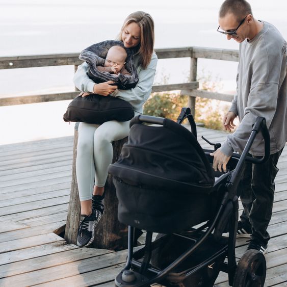 TFK Combi stroller Mono 3 Air Tires incl. Combi Unit (Carrycot+Seat) with Reclining Position & XXL Accessory Pack - Black